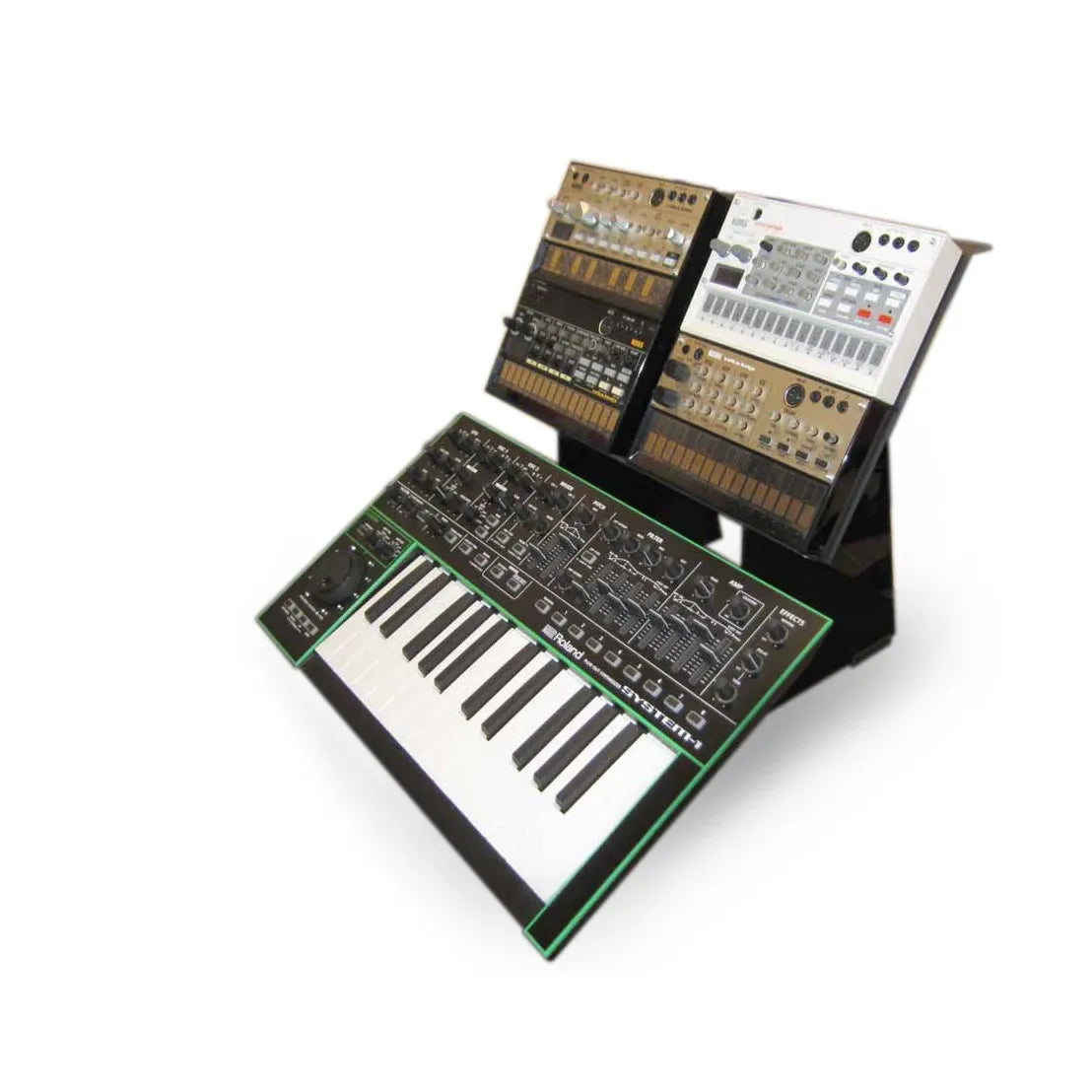 SynthRISE Expansion Shelf Large on stand holding four Volcas